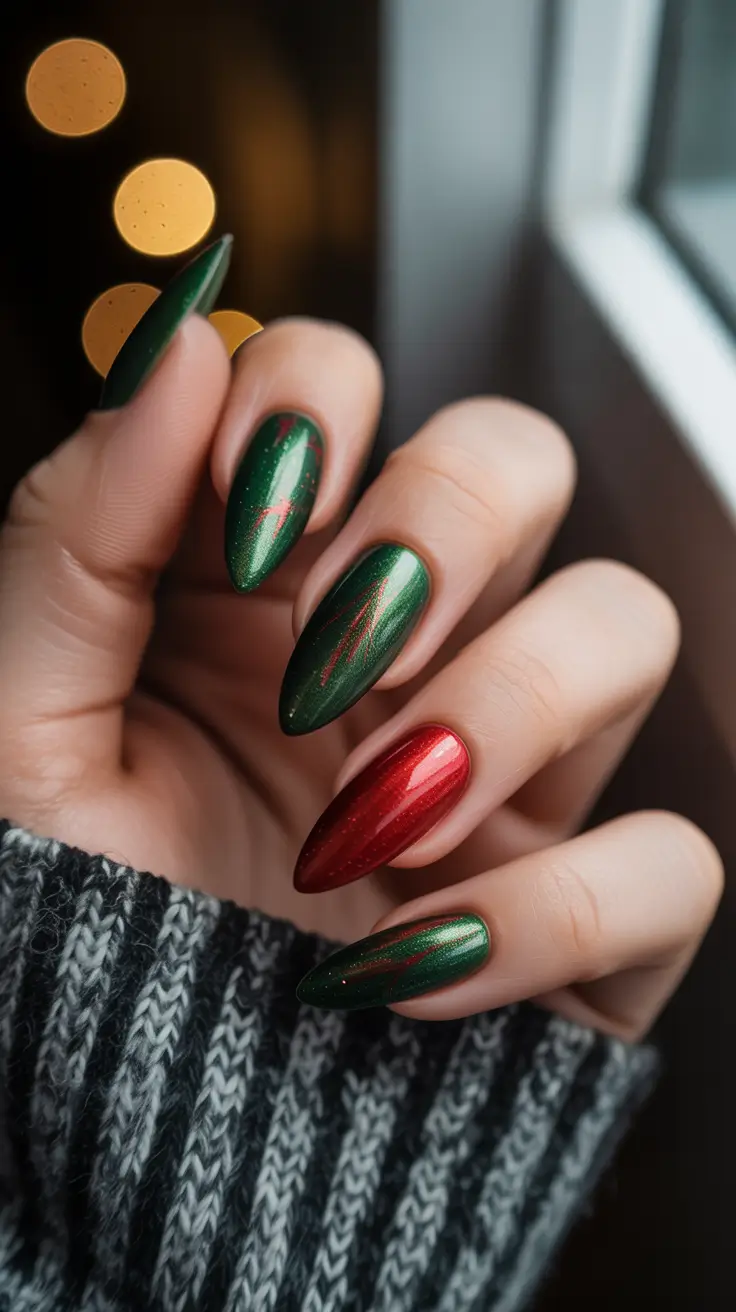 classy winter nails chrome Shimmering Forest Glow
