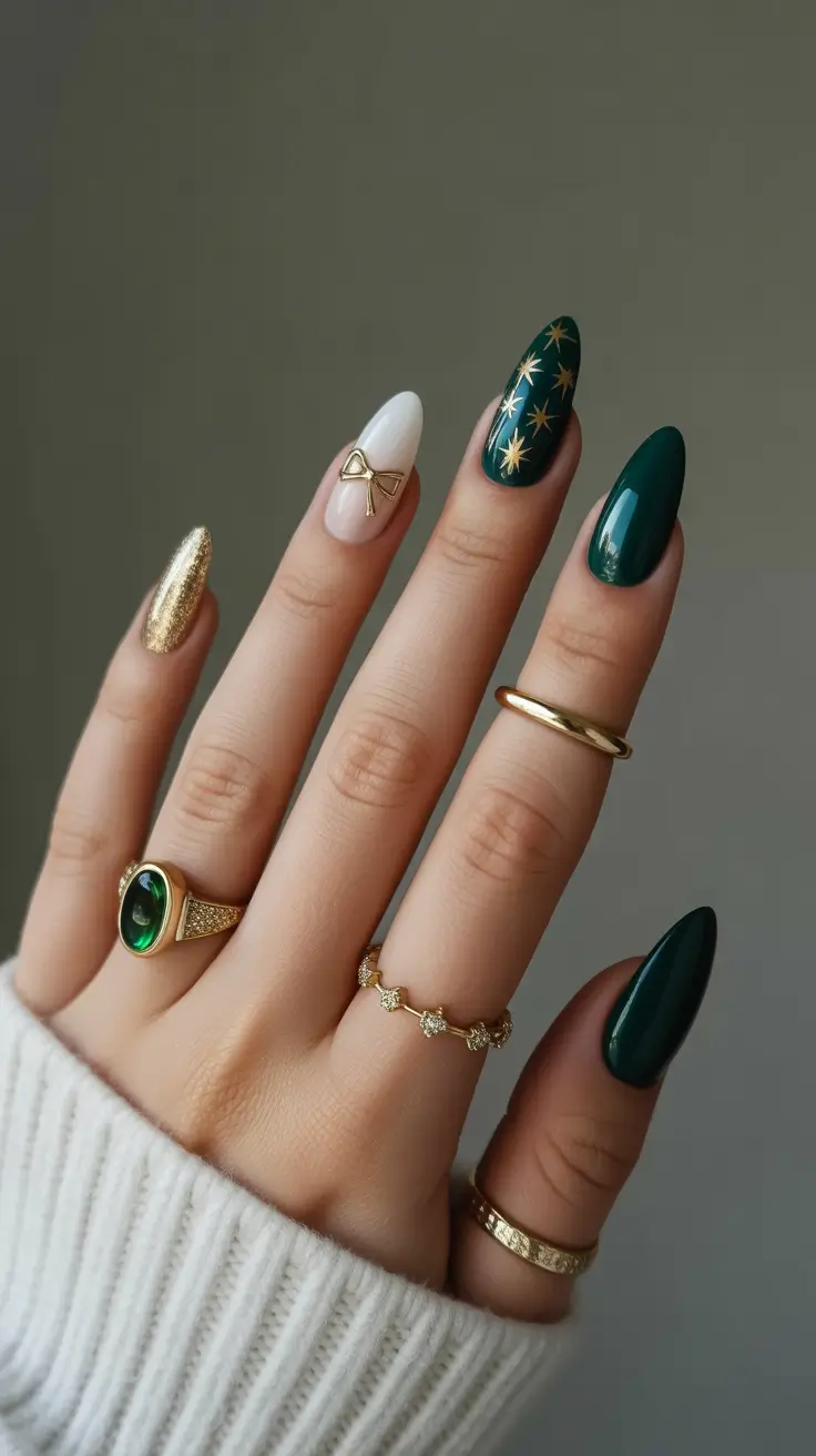 classy winter nails green Emerald and Gold Magic