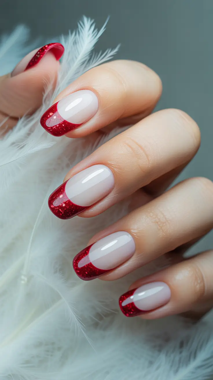 classy winter nails red Ruby French Glow