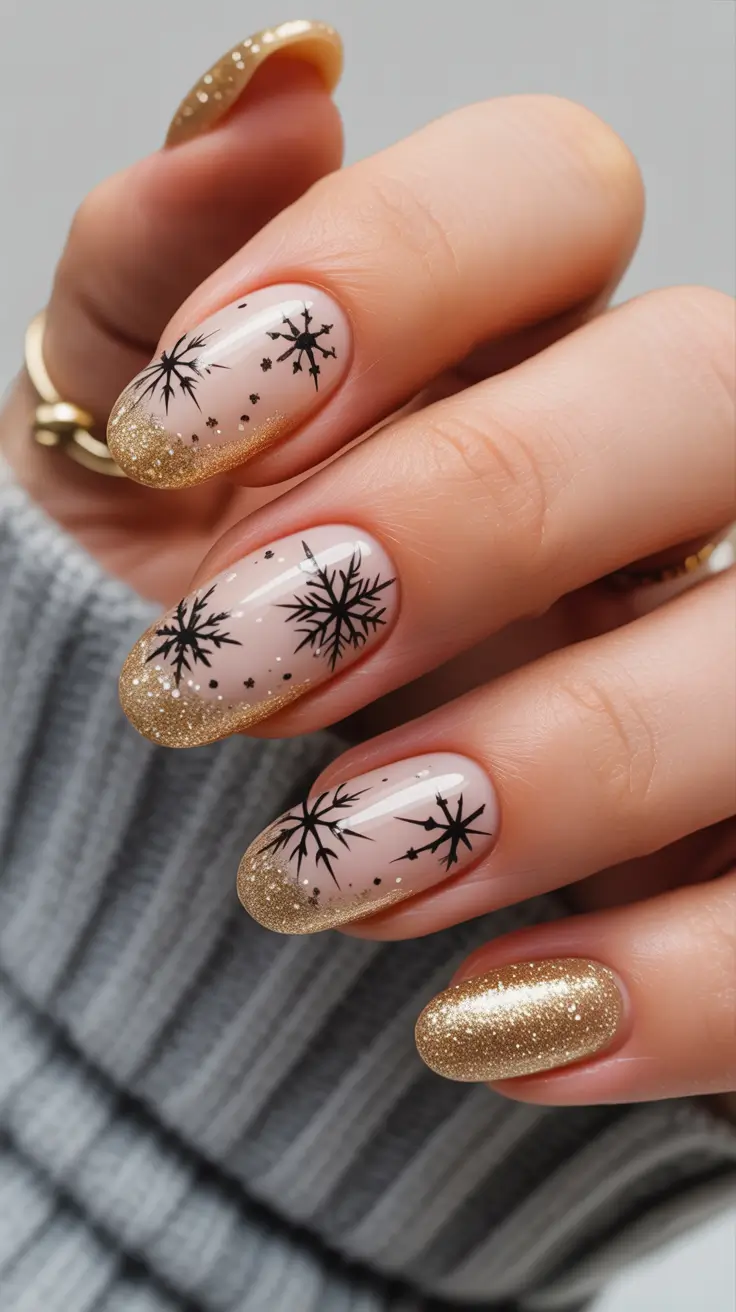 classy winter nails simple Golden Snowfall Glam