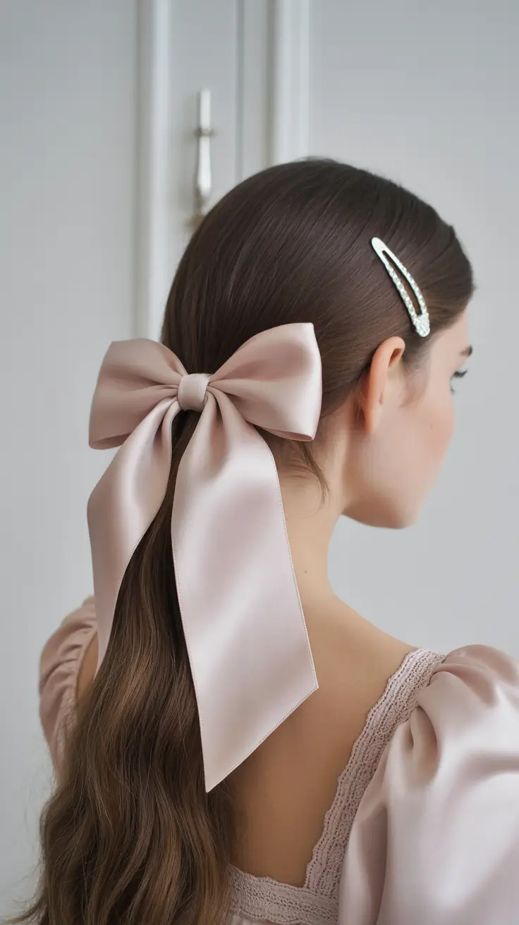 cute winter haircuts for women Ribbon-Tied Low Ponytail
