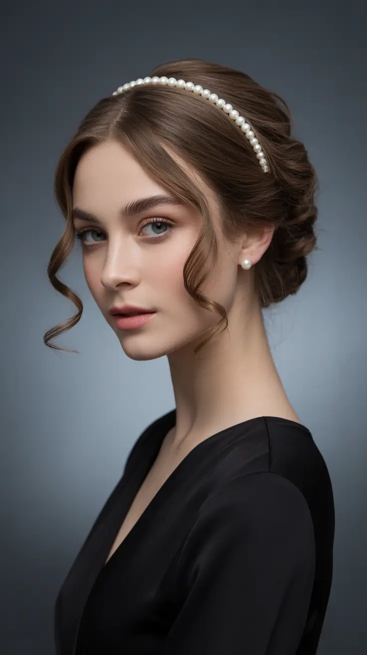 cute winter haircuts for women Elegant Pearl-Headband Updo