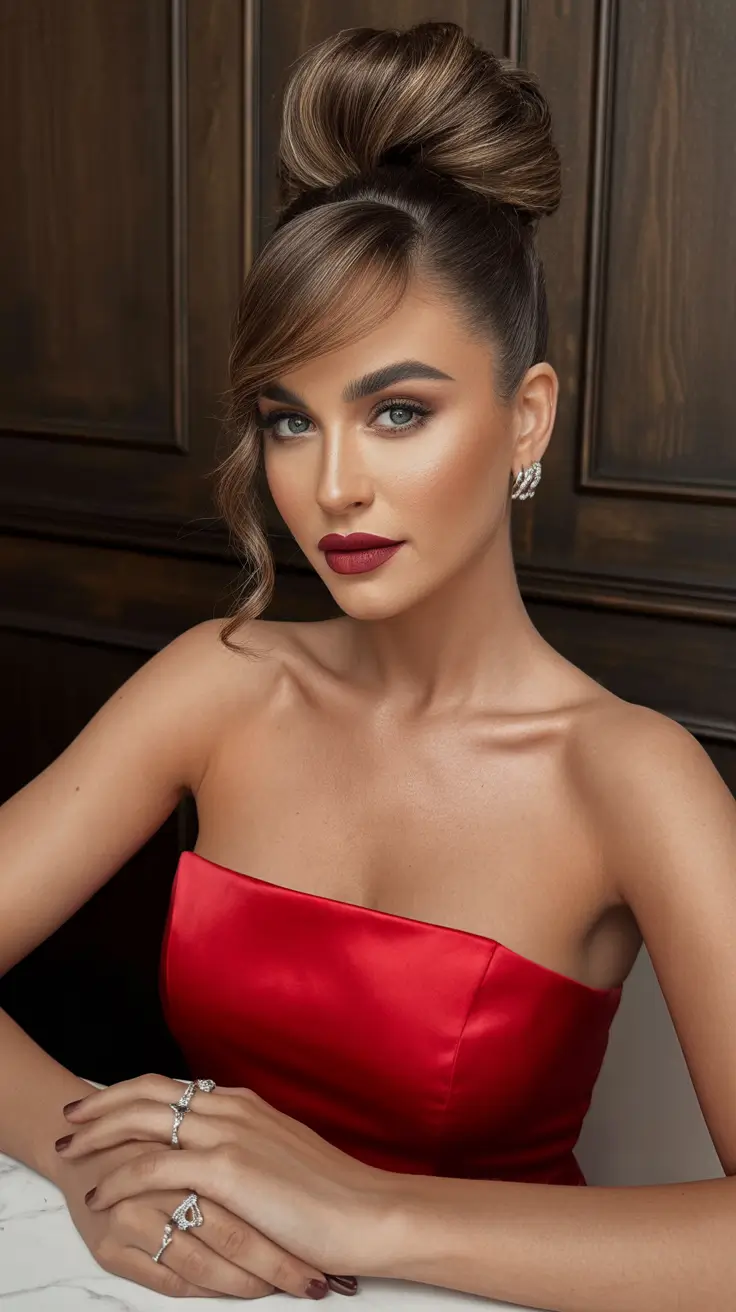 cute winter haircuts for women Structured Bun with Side Fringe