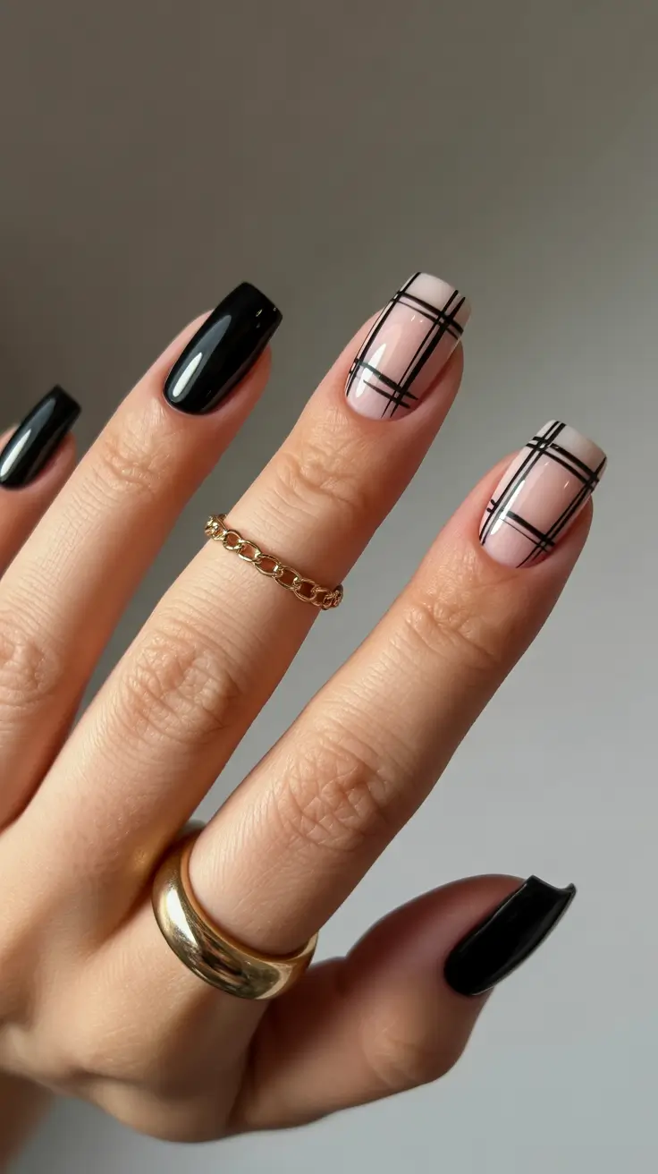 dark winter nails ideas 2025 2026 modern plaid charm