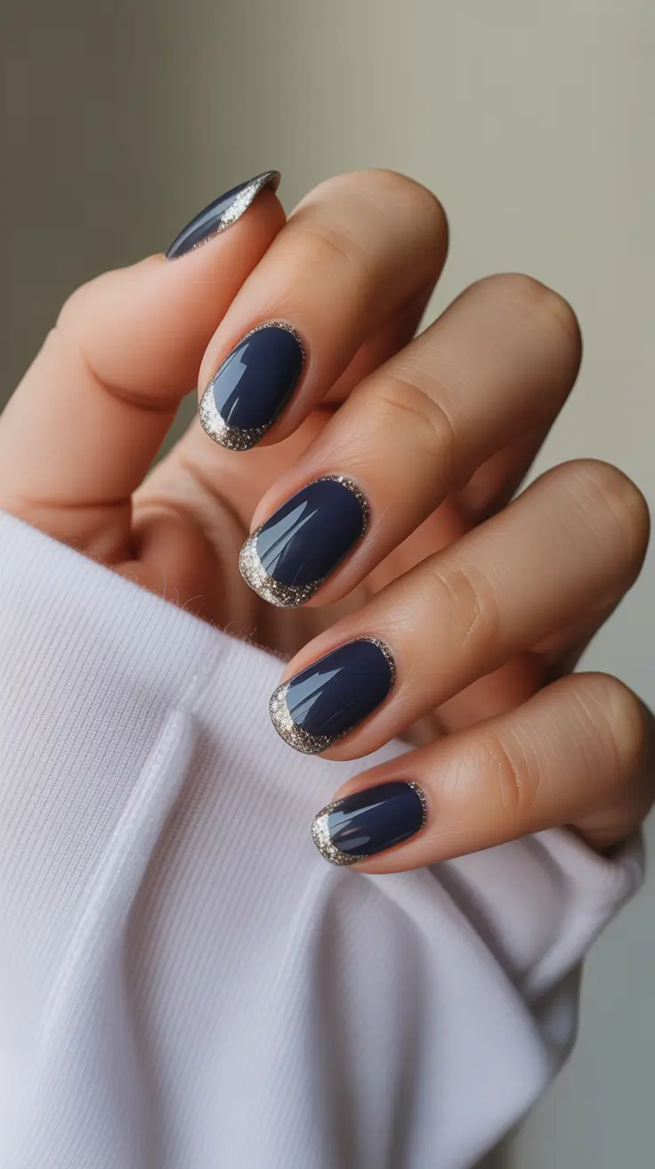 dark winter nails ideas 2025 2026 midnight silver edge