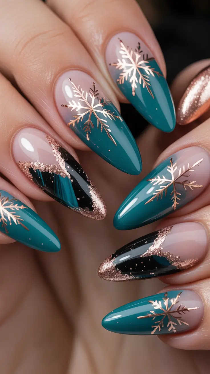 dark winter nails ideas 2025 2026 teal aurora elegance
