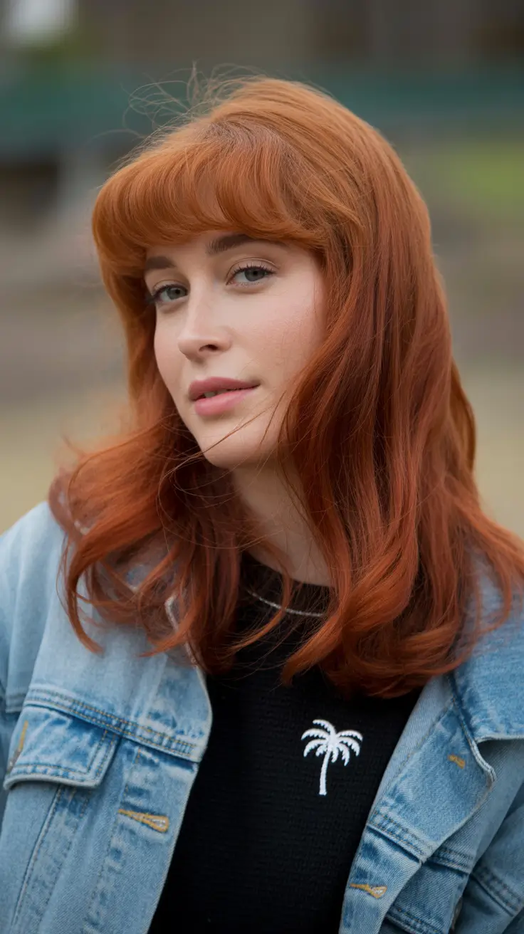 deep winter hair colors ginger Soft Ginger with Retro Bangs