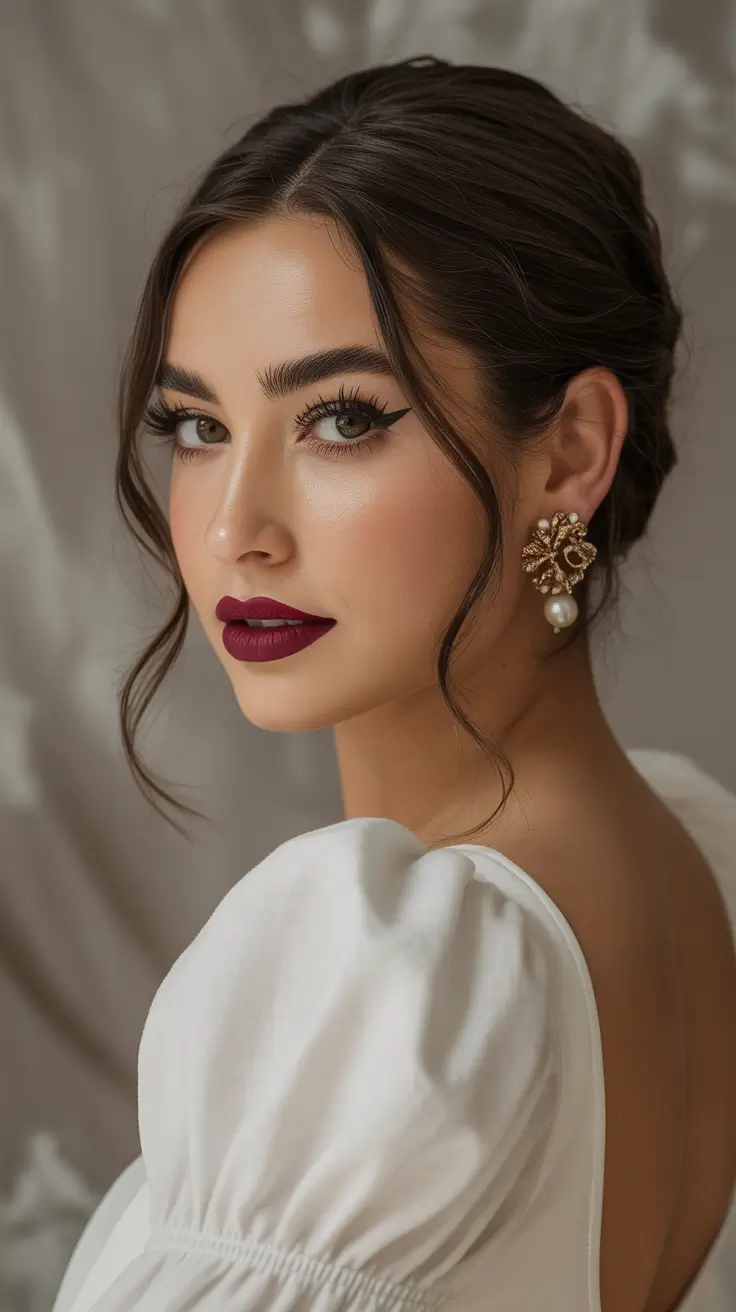deep winter hair colors brown Deep Chocolate Updo with Vintage Glam