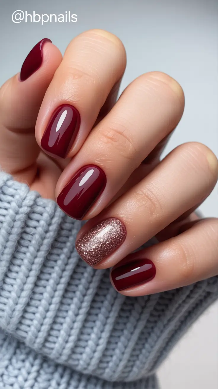 easy christmas nails ideas 2025 Mulled Wine Sparkle