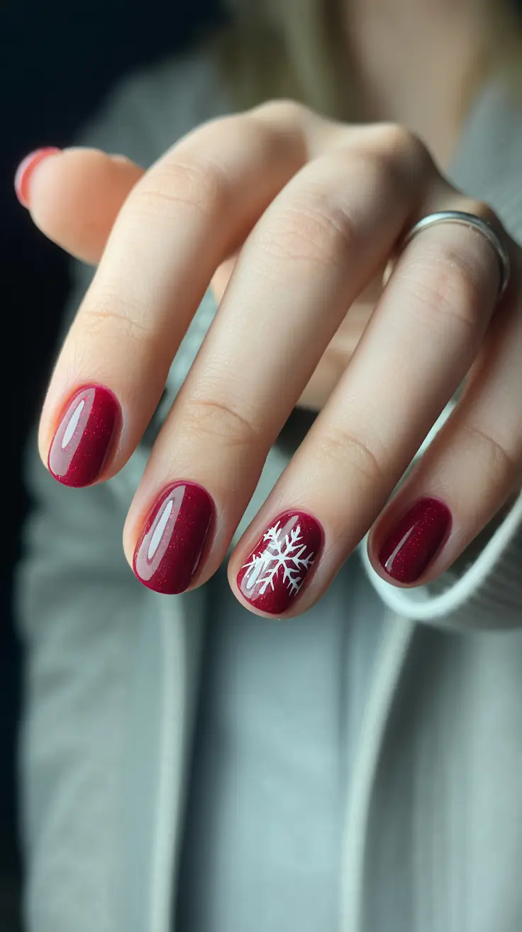 easy christmas nails ideas 2025 Classic Snowflake Red