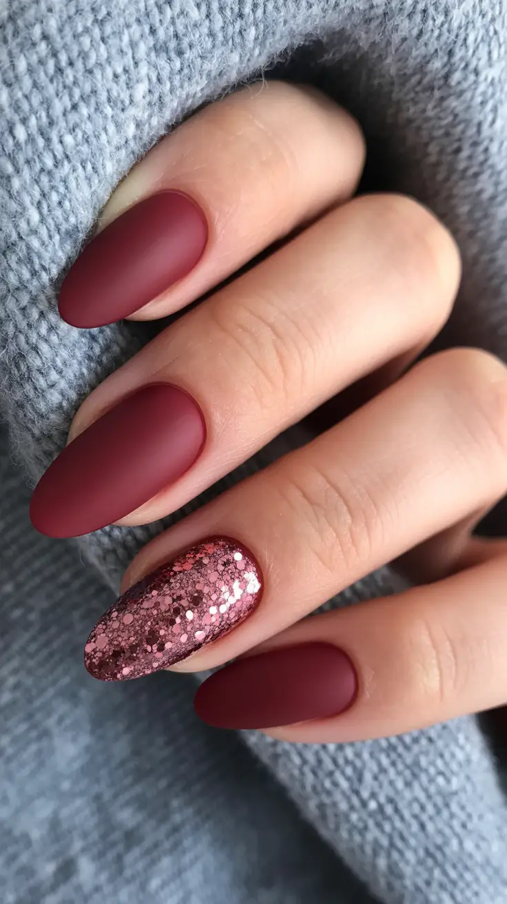 easy christmas nails ideas 2025 Matte Wine Glow