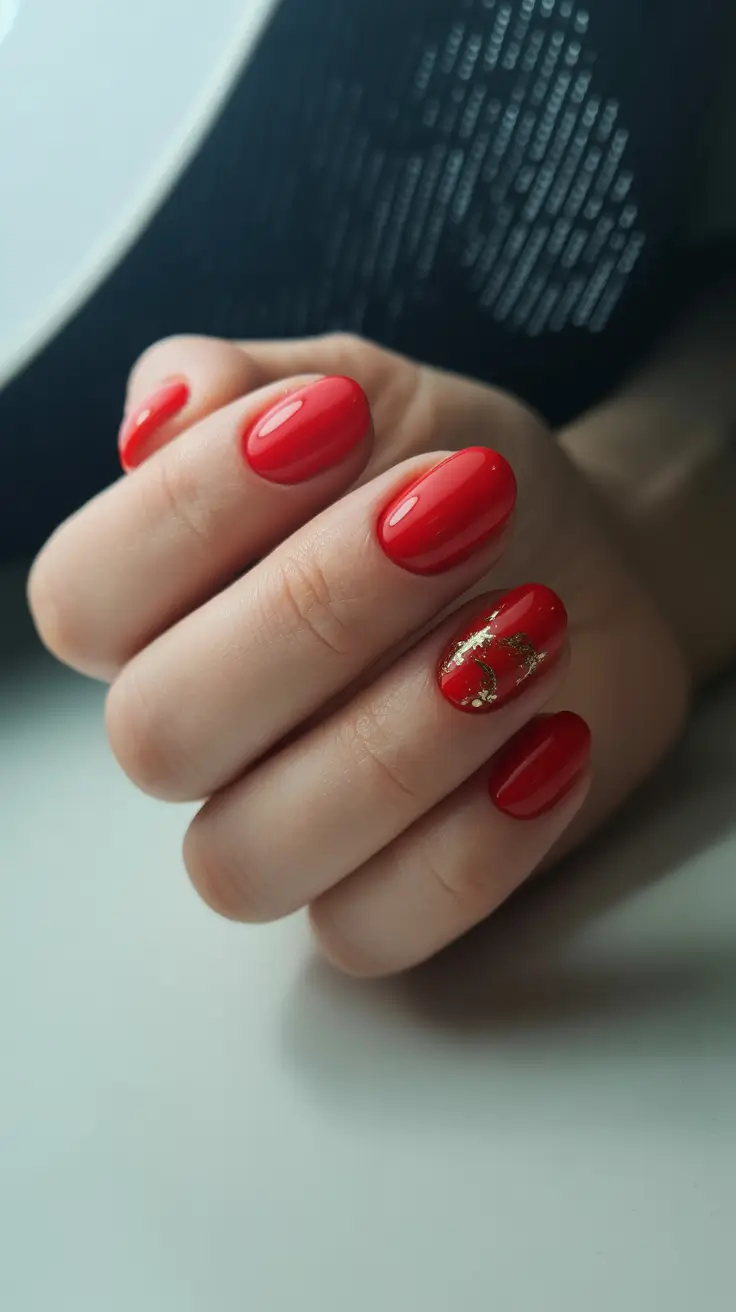 easy christmas nails ideas 2025 Golden Ribbon Red