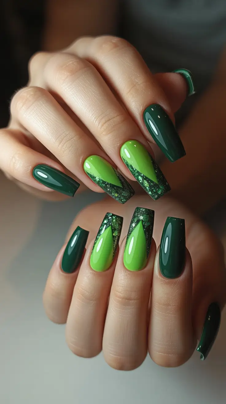 winter color nails acrylic Emerald Geometry