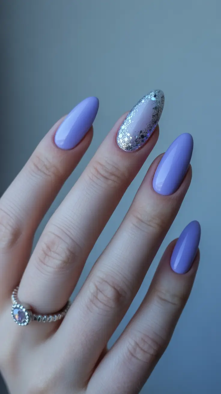 winter color nails dip Lavender Ice Sparkle
