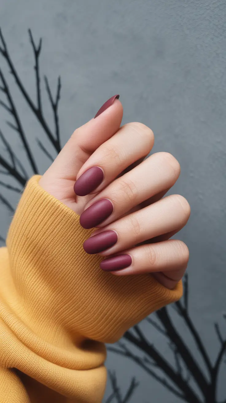 winter color nails short Warm Matte Plum