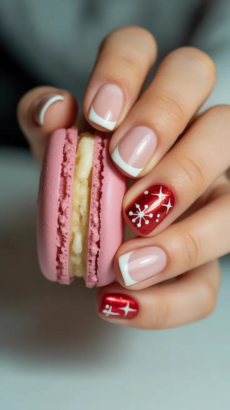 winter color nails french tip French Holiday Mix
