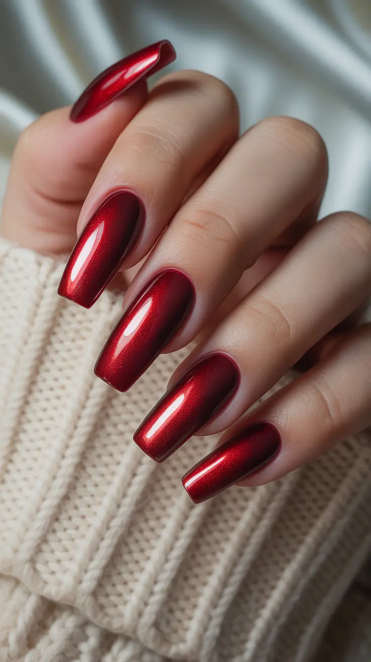 winter color nails 2025 Deep Crimson Shine