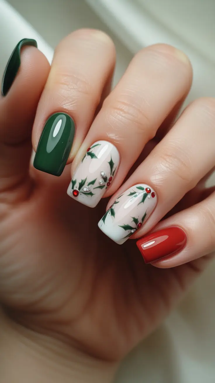 winter color nails acrylic simple Holly Berry Charm