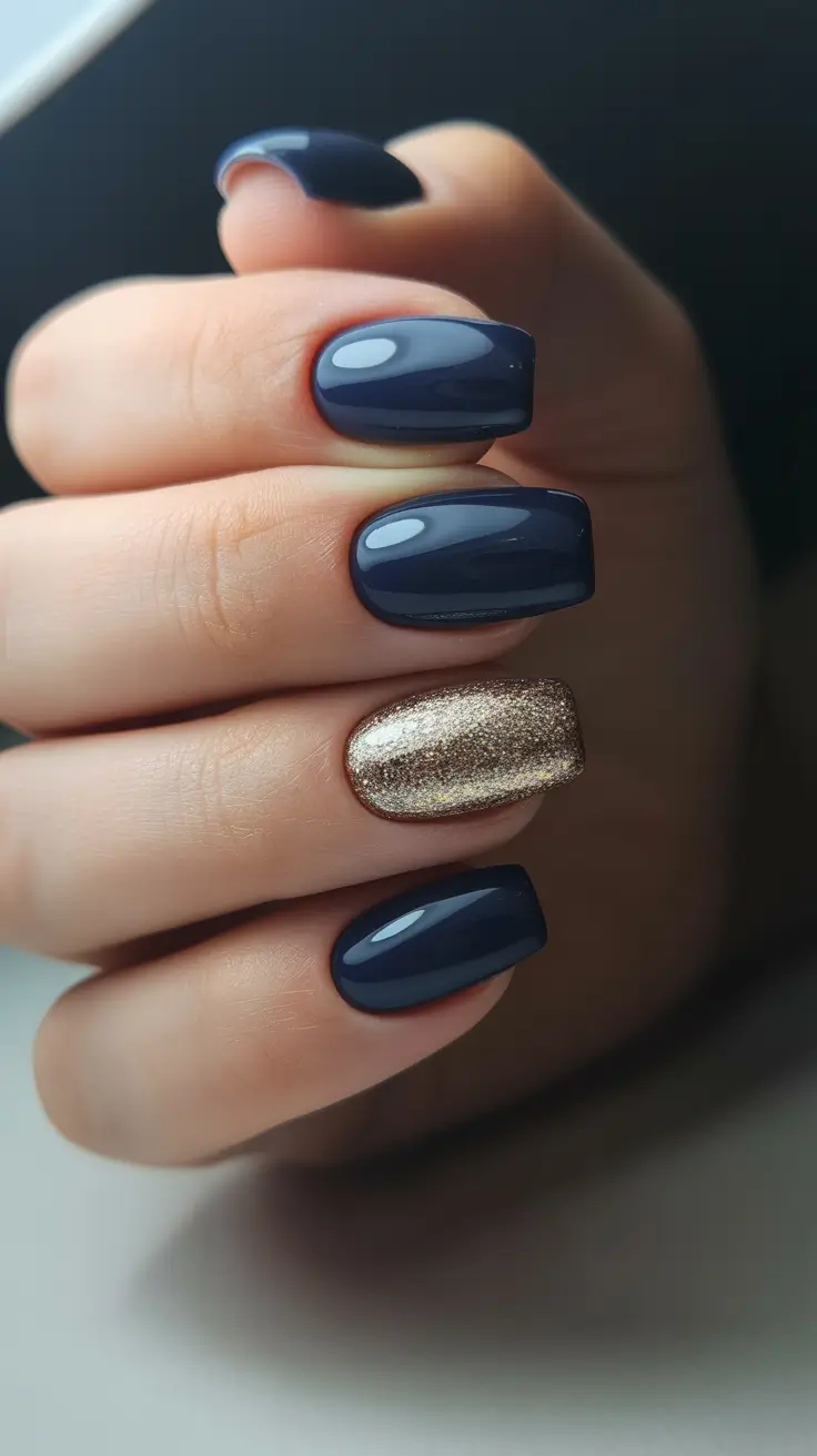 winter color nails dip Midnight Navy & Gold