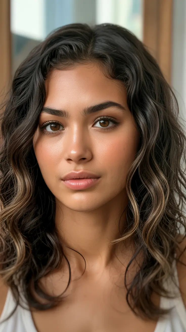 winter hair colors for dark skin black women Soft Mocha Waves with Caramel Threads