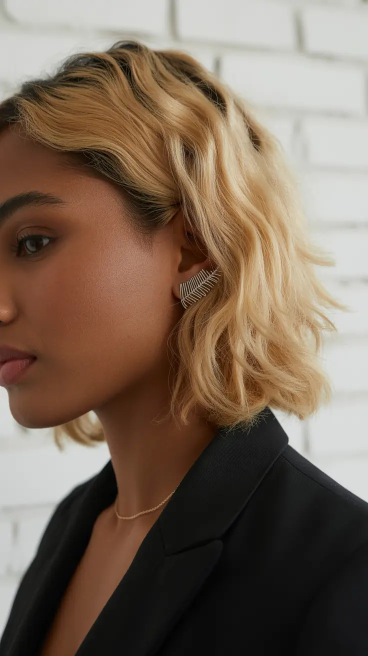 winter hair color for dark skin women Golden Vanilla Bob with Dark Roots