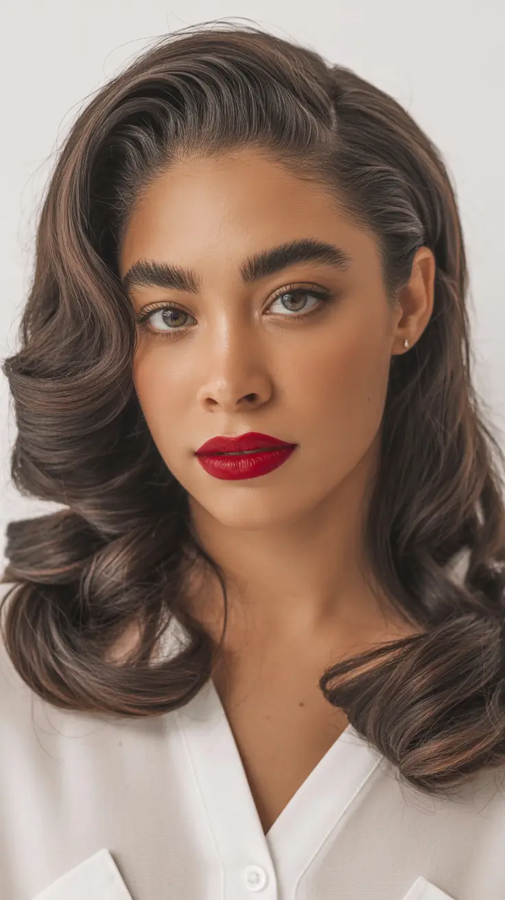 dark winter skin tone hair color Classic Espresso Curls with Old-Hollywood Volume