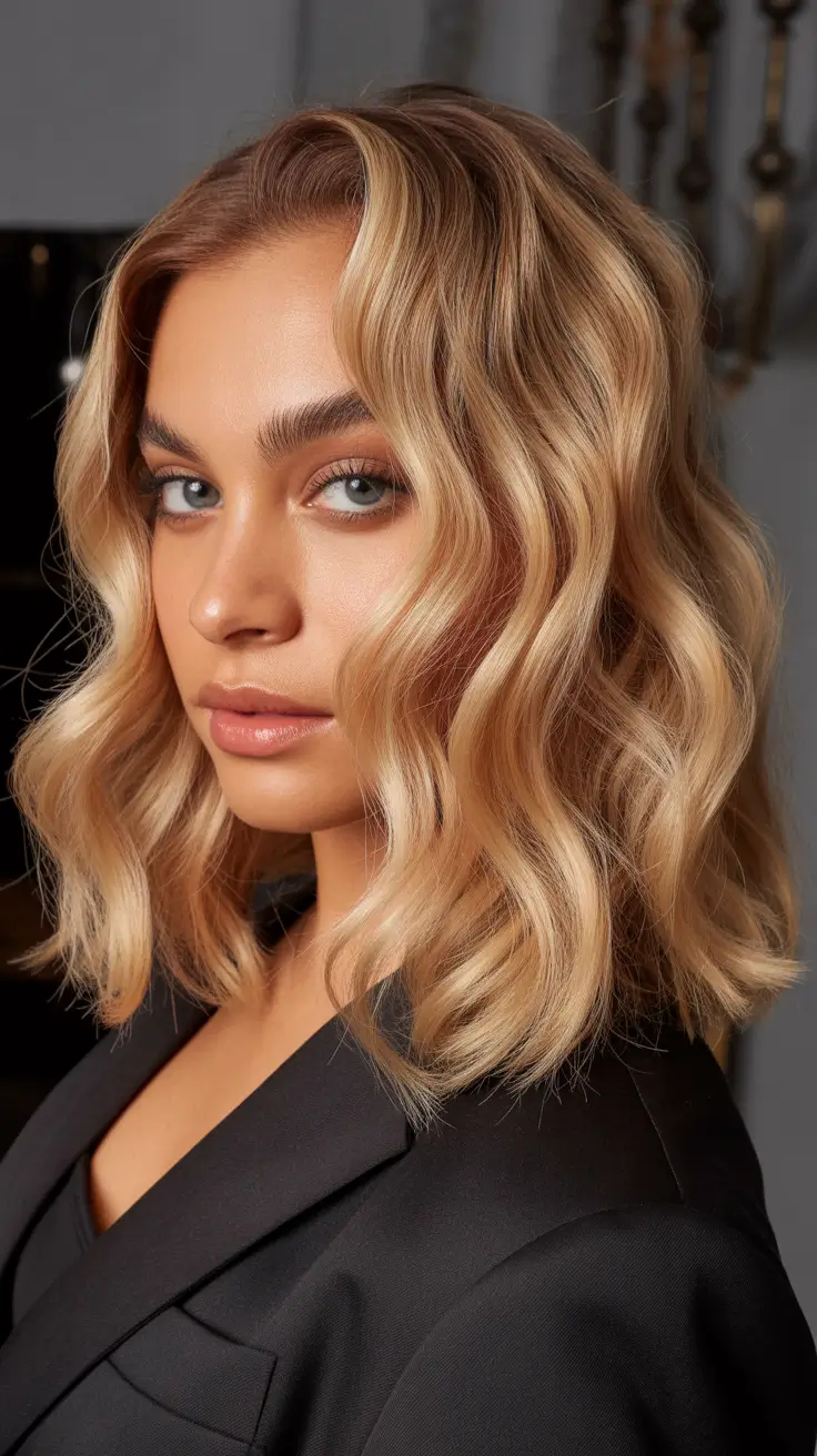 dark winter skin tone hair color Buttery Blonde Glam Waves