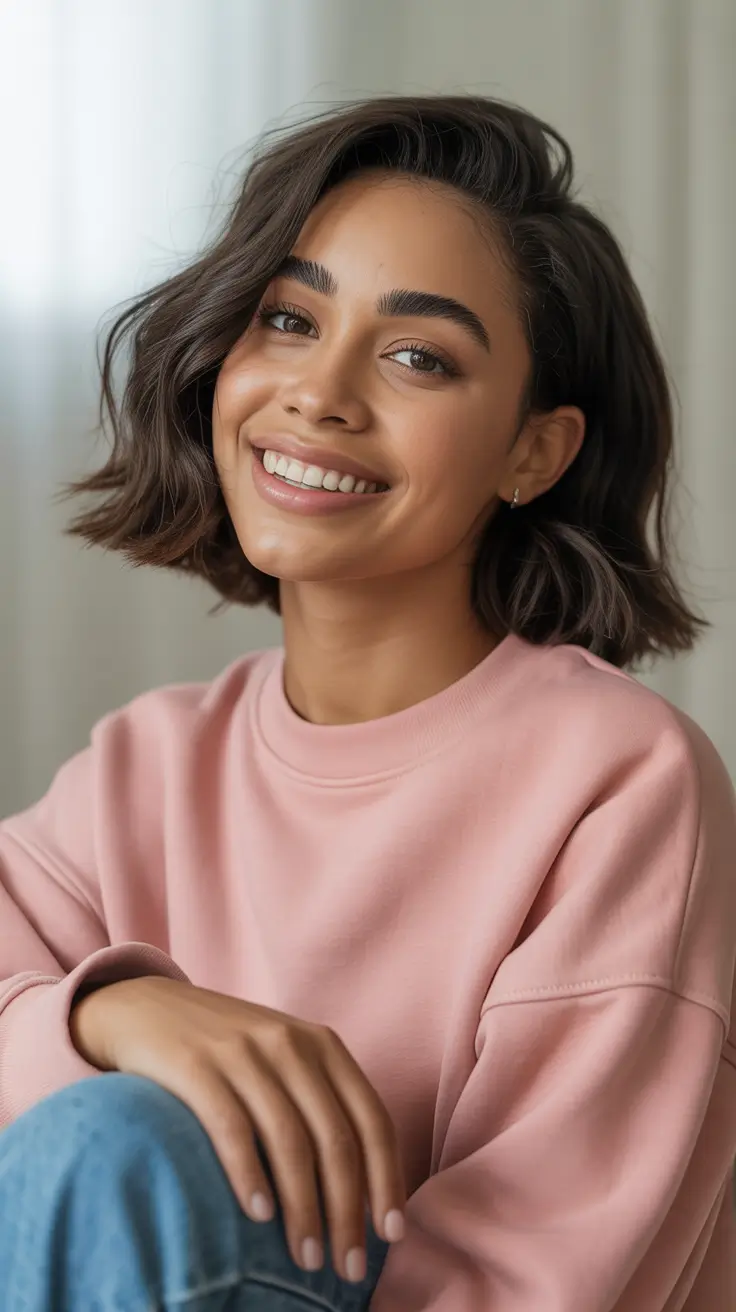dark skin winter hair color Soft Espresso Tousled Bob