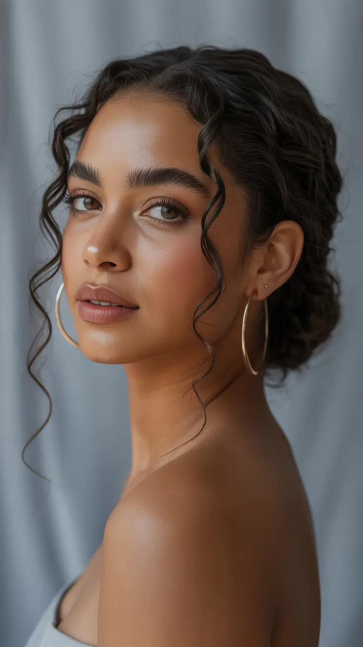 winter hair color ideas dark skin Romantic Dark Chocolate Updo with Loose Curls