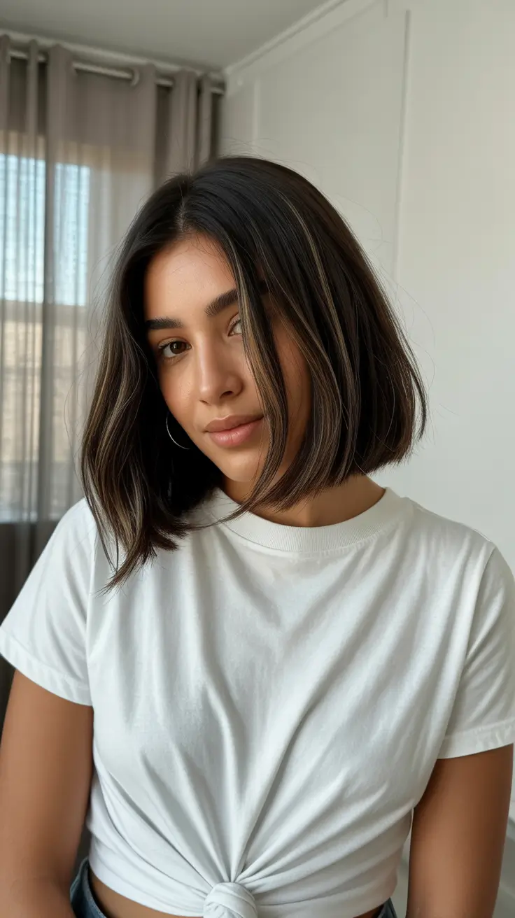 dark winter skin tone hair color Glossy Dark Chocolate Bob