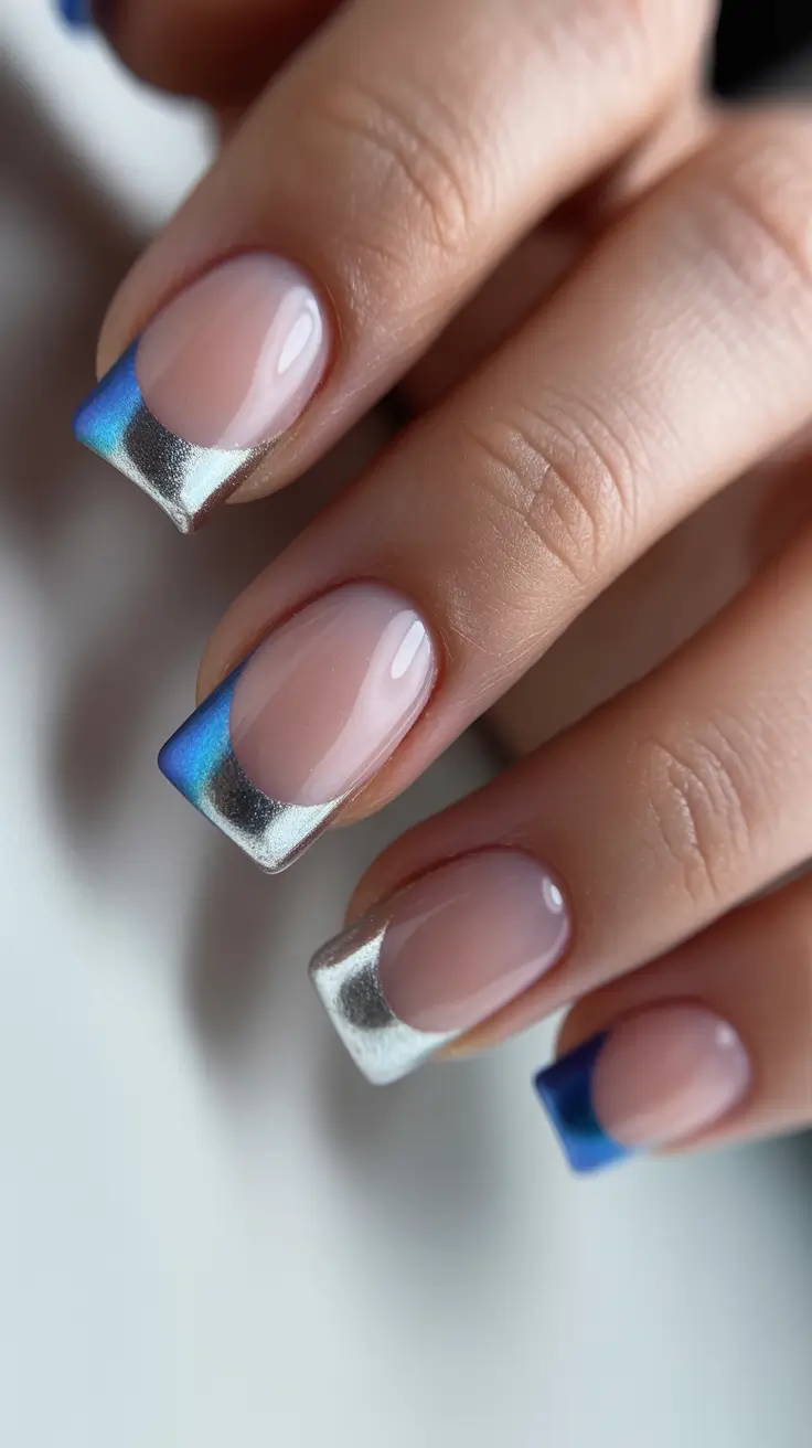 christmas nail colors winter gel Blue Chrome Elegance