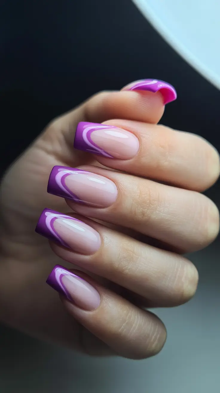 christmas nail color ideas 2025 Violet French Swirl