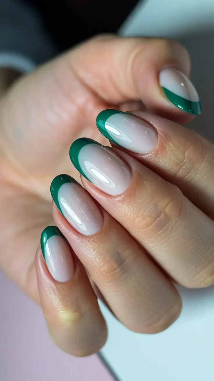 christmas nail color ideas green Evergreen French Elegance