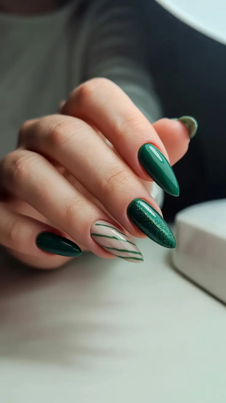 christmas nail colors 2025 Emerald Candy Stripes