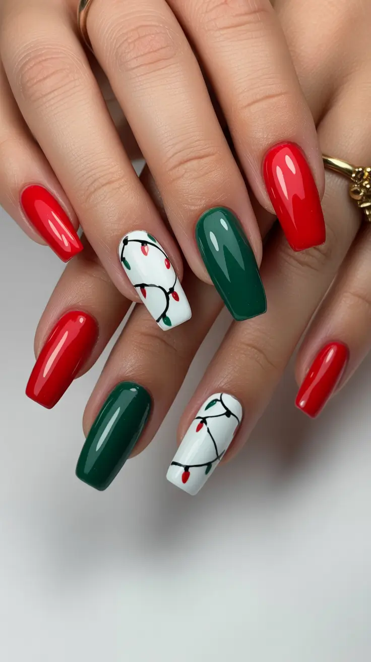 red christmas nails trendy Festive Green and Red Lights