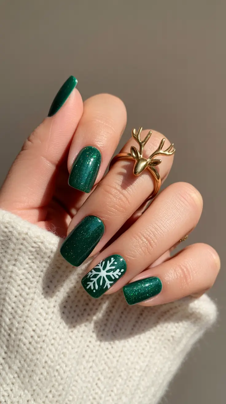 simple christmas nails winter Emerald Frost Magic