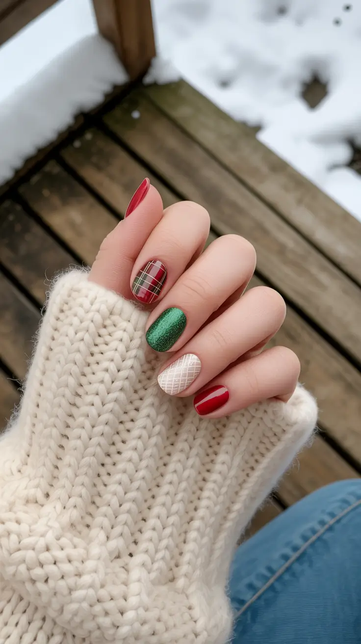 simple christmas nails short square Cozy Plaid Wonder