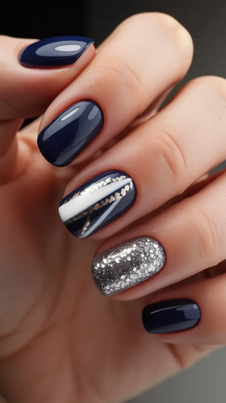 simple christmas nails blue Starry Night Glam
