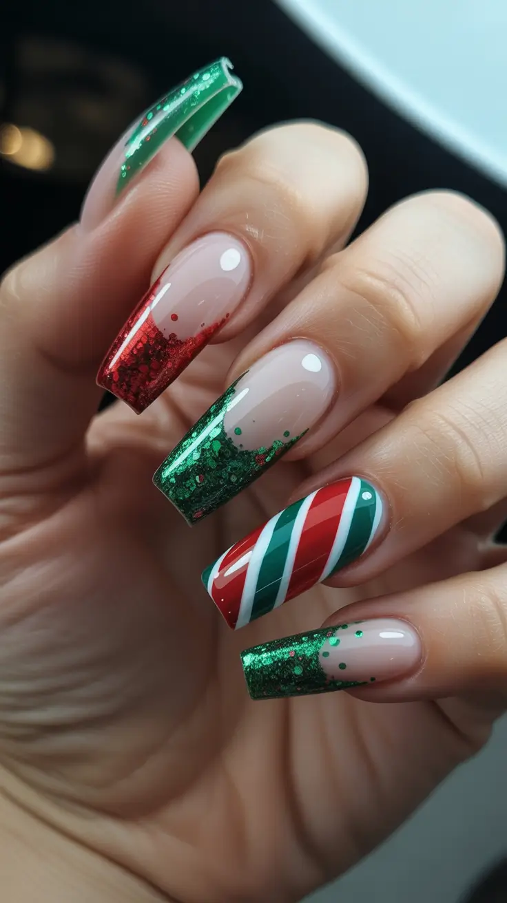 simple christmas nails coffin Glitter Candy Fantasy