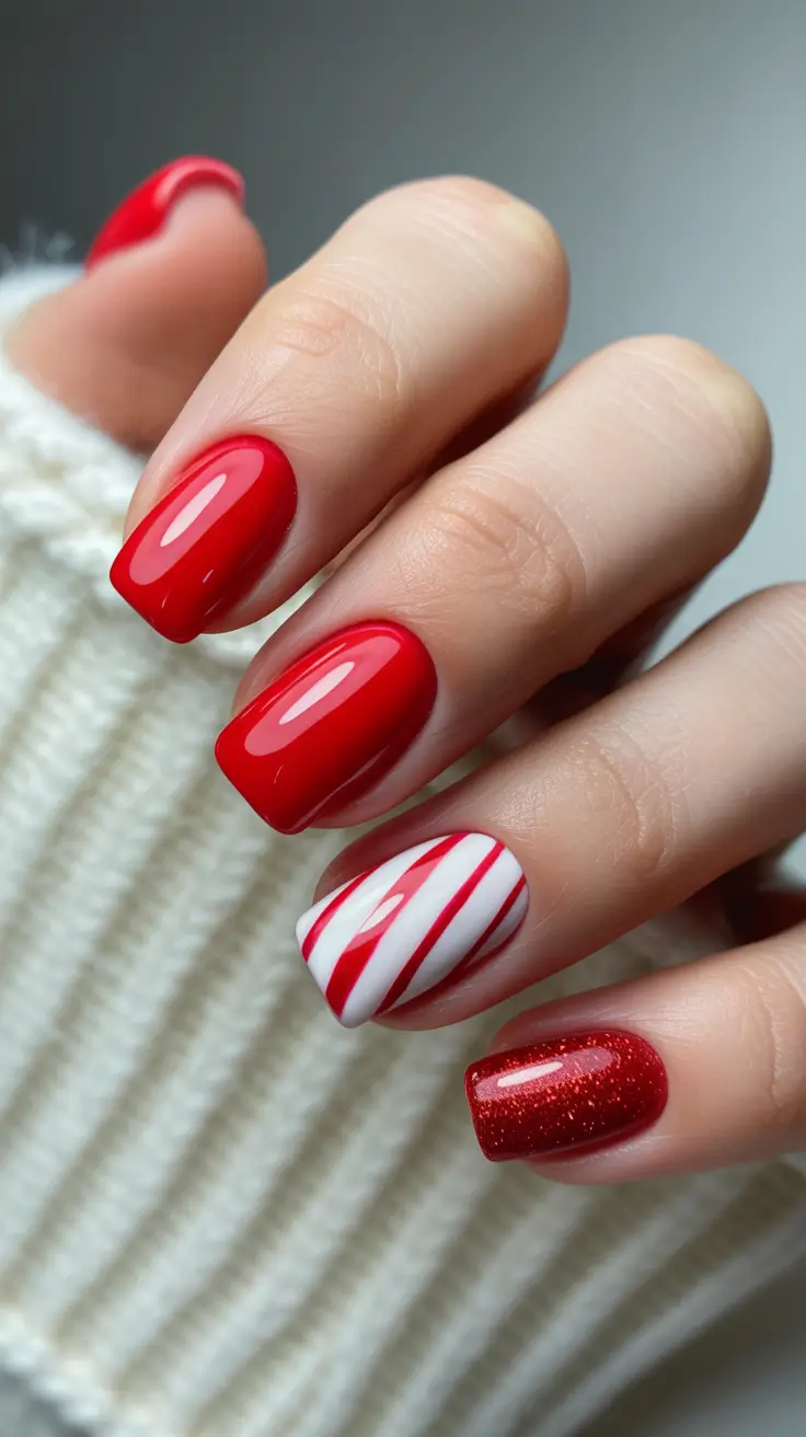 simple christmas nails red Peppermint Minimalism