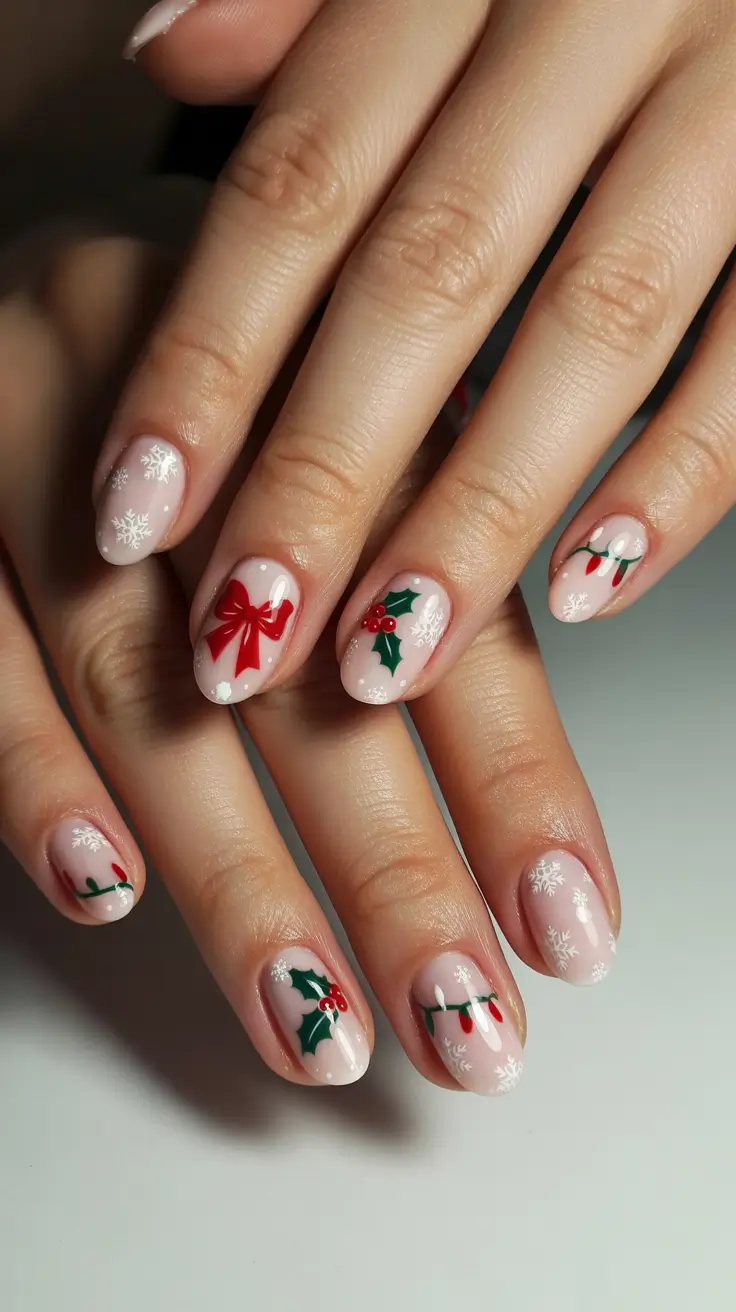 simple christmas nails short Gift Wrap Whimsy