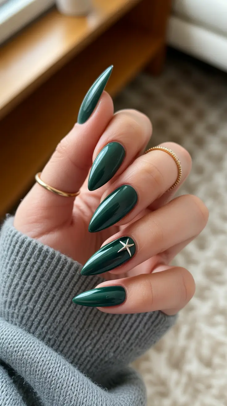 simple christmas nails almond Emerald Sleek