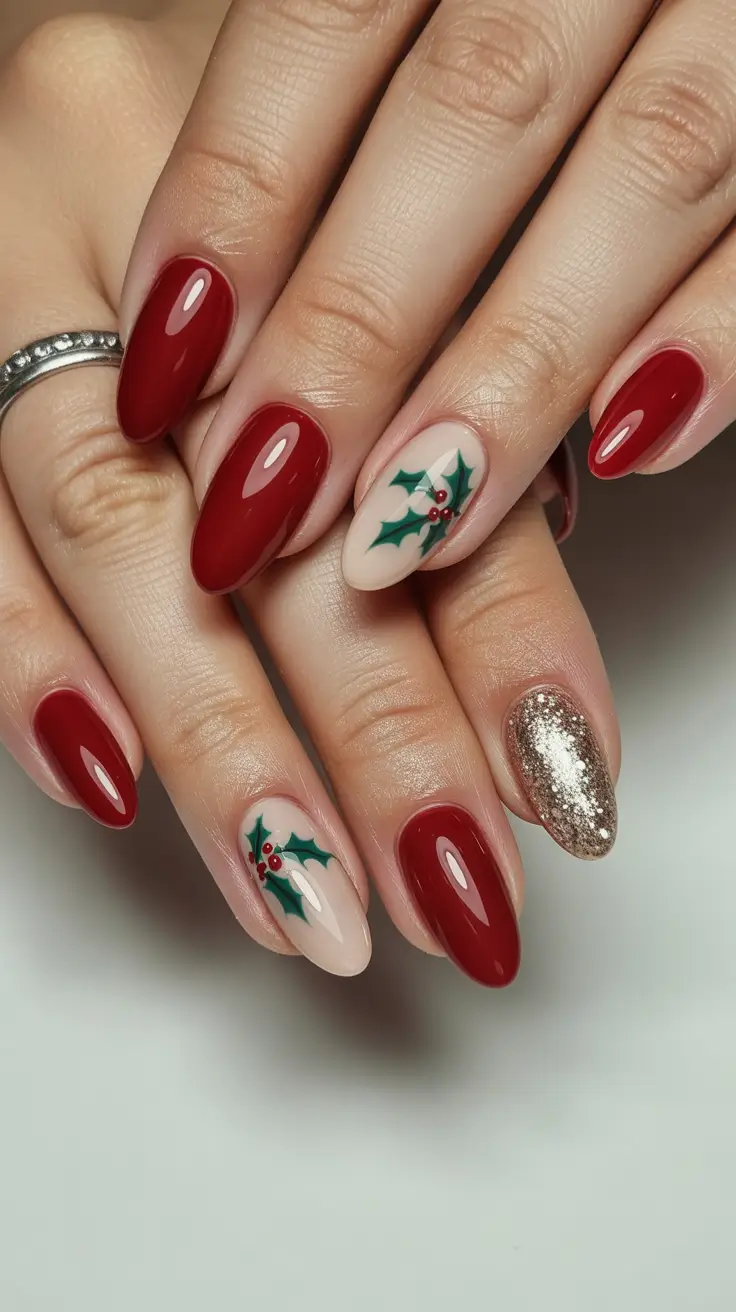 simple christmas nails red Holly Berry Charm