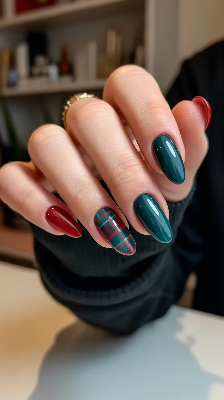 simple christmas nails green Modern Tartan Twist
