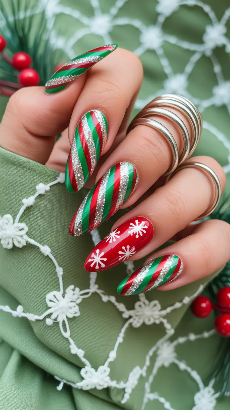 simple christmas nails ideas Festive Candy Stripes