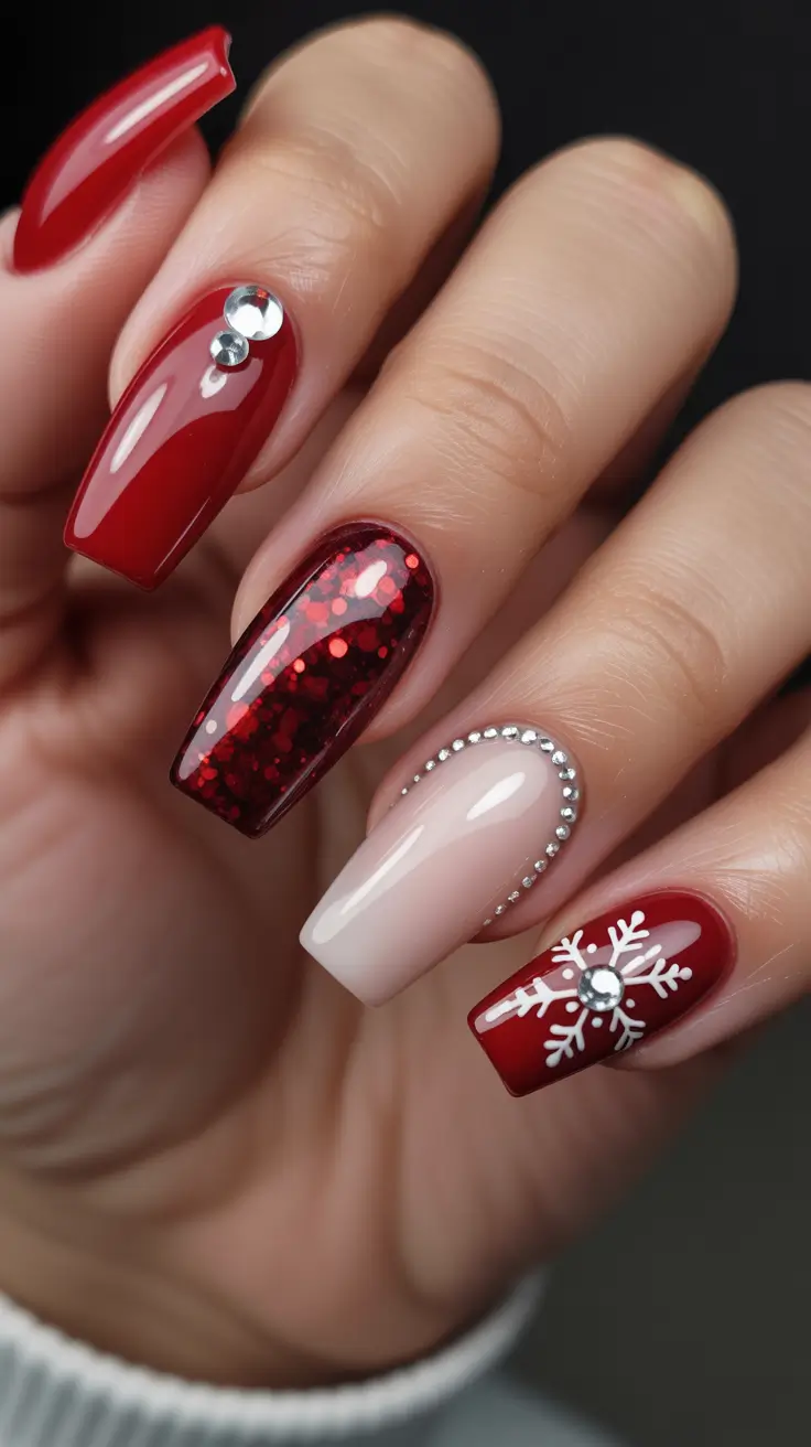 simple christmas nails acrylic Glam Snowflake Sparkle