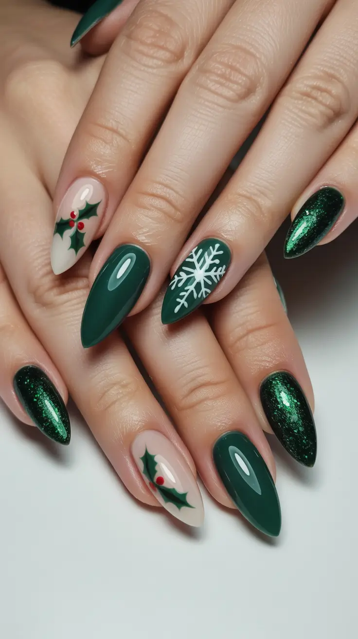 simple christmas nails almond Evergreen Elegance