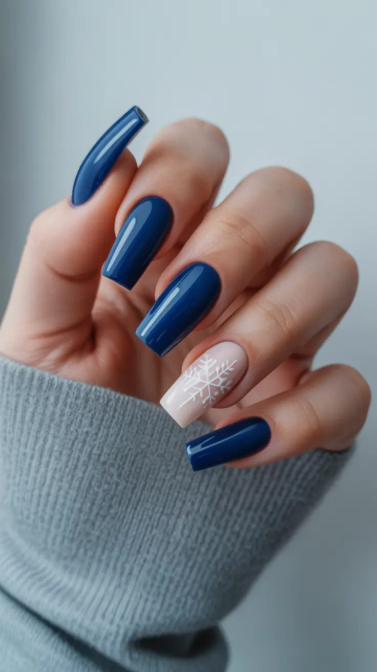simple christmas nails blue Midnight Snow