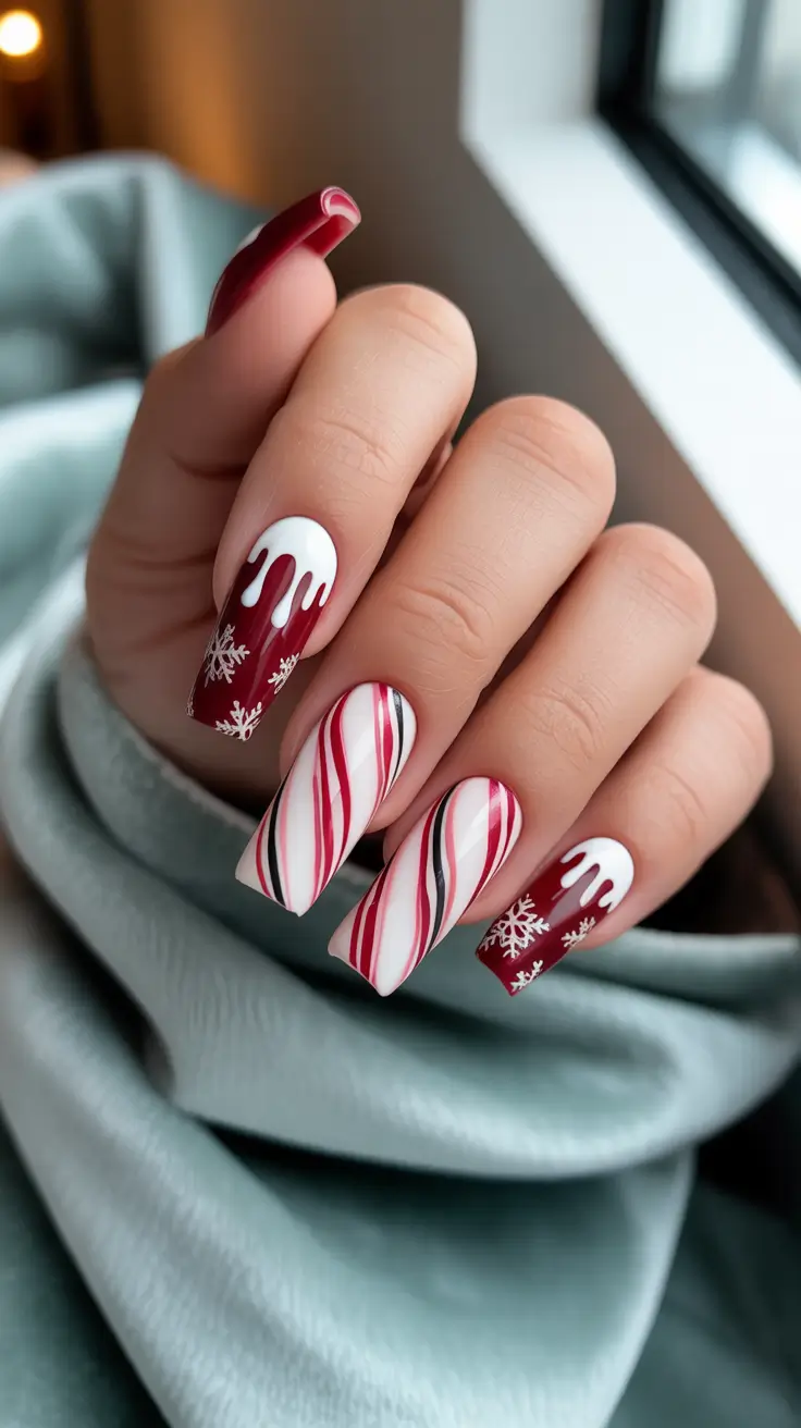 simple christmas nails red Peppermint Drizzle