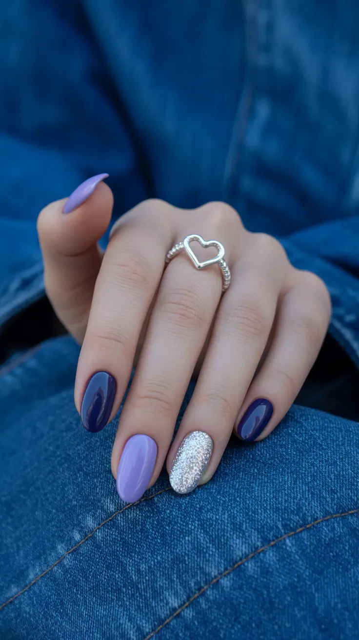 simple winter nails 2026 blue Periwinkle and Silver Frost